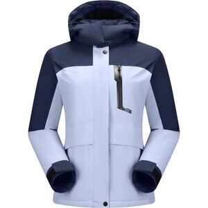 Women's A-Blue Hooded Snow Ski Jacket Coat Fabric Soft Fleece Waterproof Stain